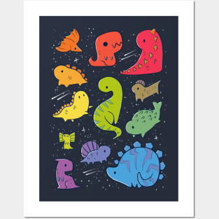 Tiny Rainbow Dinosaurs Posters and Art